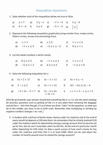 Inequalities Worksheet with Answers Lovely Inequalities Worksheet