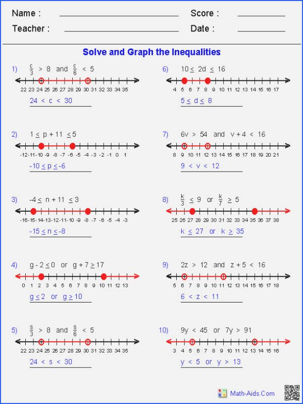 Inequalities Worksheet with Answers Luxury solving and Graphing Inequalities Worksheet Answer Key