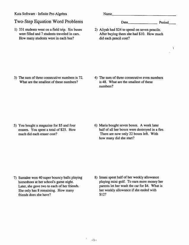 50 Inequality Word Problems Worksheet