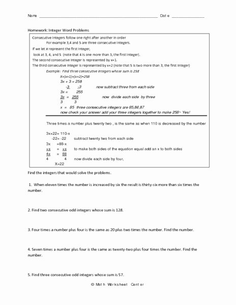 Integer Word Problems Worksheet Beautiful Integer Word Problems Worksheet for 9th Grade