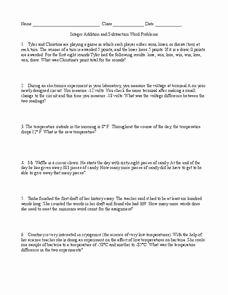 Integer Word Problems Worksheet Fresh Integer Addition and Subtraction Word Problems 6th 8th