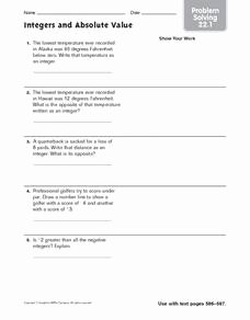 Integer Word Problems Worksheet Lovely Integers and Absolute Value Problem solving 22 1