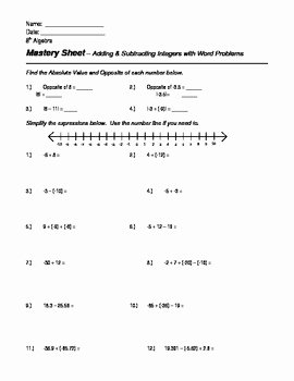 Integer Word Problems Worksheet New Adding and Subtracting Positive Negative Numbers