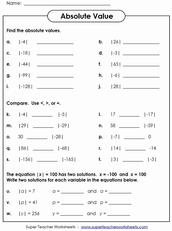 Integers and Absolute Value Worksheet Awesome Absolute Value Worksheets