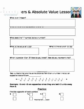 Integers and Absolute Value Worksheet Awesome Integers and Absolute Value Lesson by Colleen Leader S