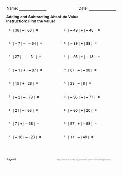 Integers and Absolute Value Worksheet Best Of Absolute Value Worksheets Addition &amp; Subtraction by