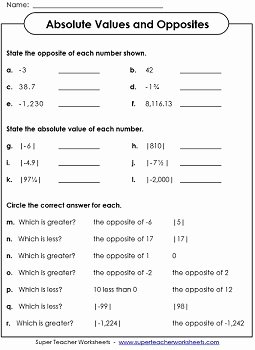 Integers and Absolute Value Worksheet Best Of Absolute Value Worksheets