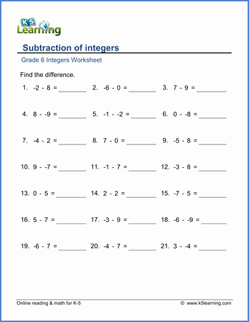 Integers and Absolute Value Worksheet Fresh Grade 6 Integers Worksheets Subtraction Of Integers