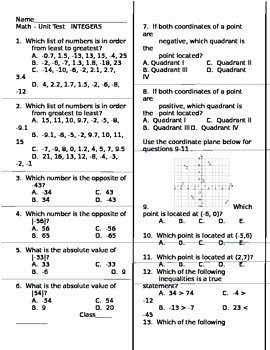 Integers and Absolute Value Worksheet Inspirational Integers Absolute Value &amp; Integer Operations Test by