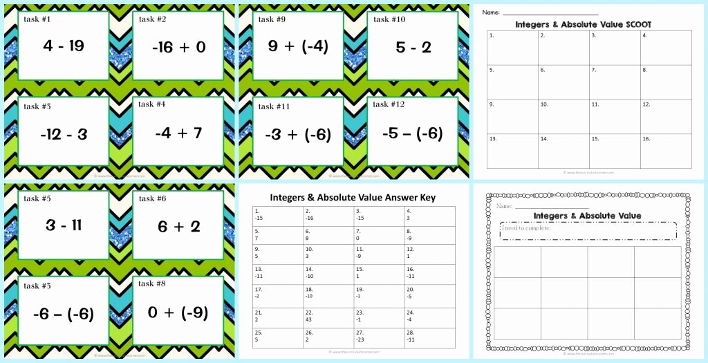 Integers and Absolute Value Worksheet Lovely Integers &amp; Absolute Value Task Cards the Curriculum