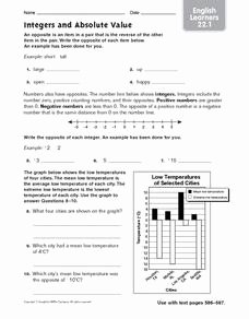 Integers and Absolute Value Worksheet Lovely Integers and Absolute Value English Learners 22 1