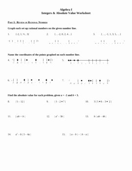 Integers and Absolute Value Worksheet Unique Algebra I Integers &amp; Absolute Value Practice Worksheet by