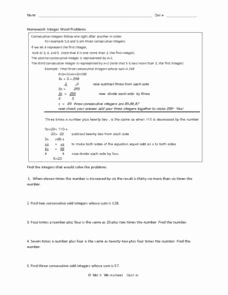 Integers Word Problems Worksheet New Sum Of Consecutive Integers Lesson Plans &amp; Worksheets