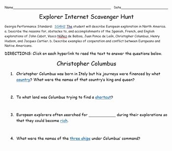 Internet Scavenger Hunt Worksheet Awesome European Explorer Internet Scavenger Hunt by Brenda Young