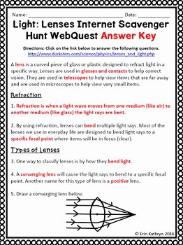 Internet Scavenger Hunt Worksheet Luxury Light Lenses Internet Scavenger Hunt Webquest Activity