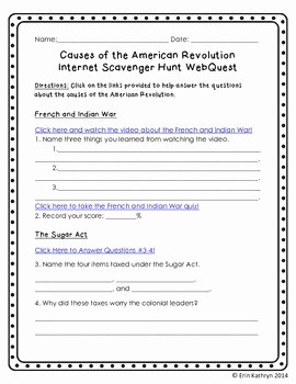 Internet Scavenger Hunt Worksheet New Causes Of the American Revolution Internet Scavenger Hunt