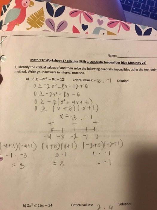 Interval Notation Worksheet with Answers Best Of solved Name Math 137 Worksheet 17 Calculus Skills 1 Quad