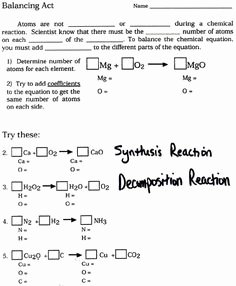 Introduction to Chemistry Worksheet Best Of Introduction to Balancing Chemical Equations Worksheet
