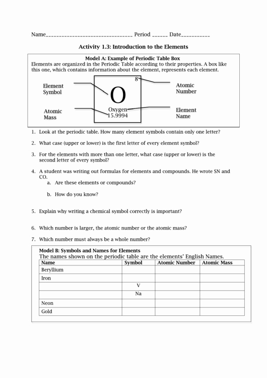 Introduction to Chemistry Worksheet New Chemistry Worksheet Introduction to the Elements