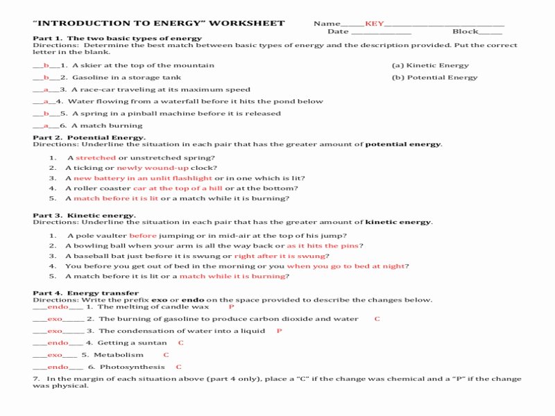 Introduction to Energy Worksheet Answers Beautiful Introduction to Energy Worksheet Answers Free Printable