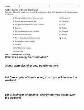 Introduction to Energy Worksheet Answers Fresh Intro to Energy Worksheet or Homework Energy forces