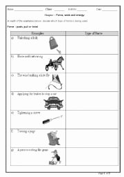 Introduction to Energy Worksheet Unique English Worksheets force Work and Energy