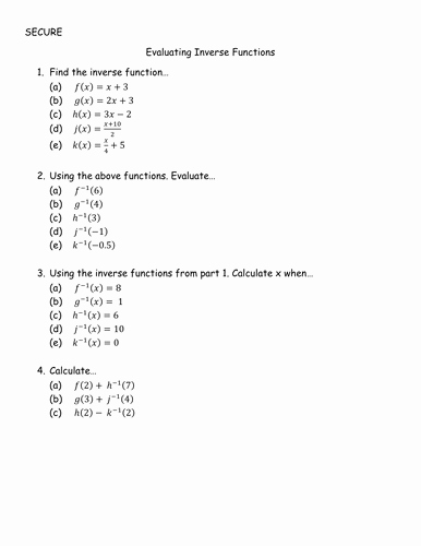 Inverse Functions Worksheet with Answers Best Of Evaluating Inverse Functions by Lj9g08