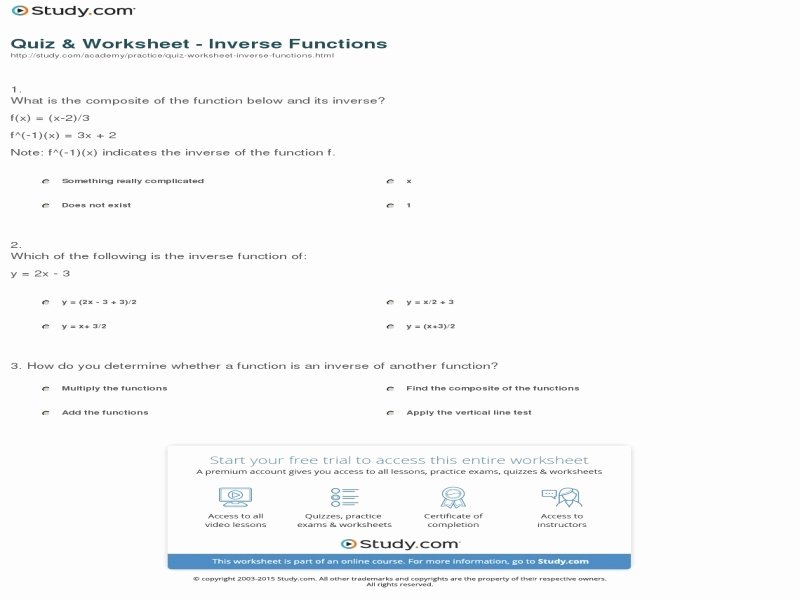 Inverse Functions Worksheet with Answers Best Of Inverse Functions Worksheet with Answers Free Printable