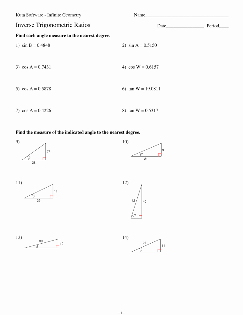 inverse trigonometric ratios worksheet answers