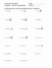 Inverse Trigonometric Functions Worksheet Beautiful Precalculus Ws Precalculus Worksheet Section 4