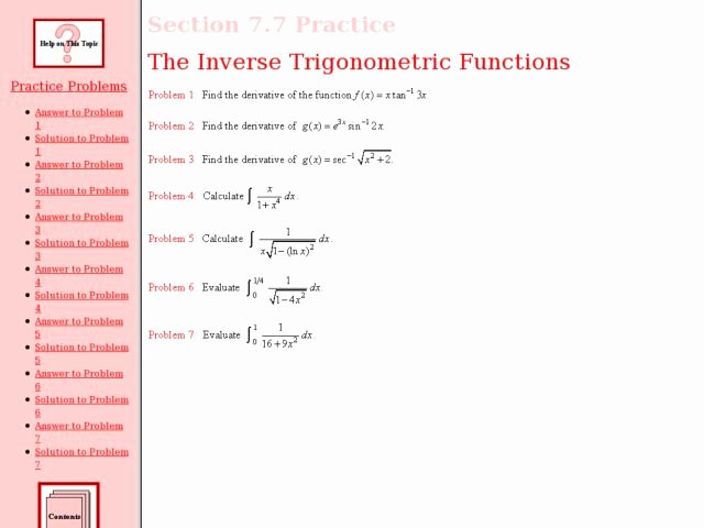 50 Inverse Trigonometric Functions Worksheet