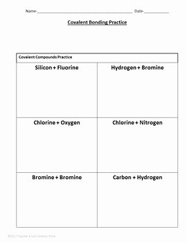 Ionic and Covalent Bonding Worksheet Beautiful Covalent Bonding Practice Worksheet by Teacher Erica S
