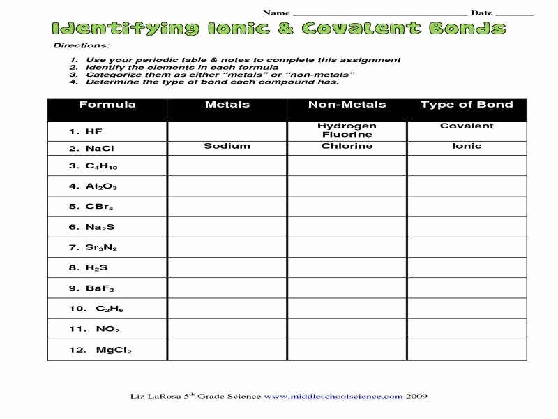 Ionic and Covalent Bonding Worksheet Best Of Ionic and Covalent Bonding Worksheet