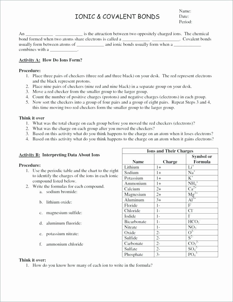 Ionic and Covalent Bonding Worksheet Inspirational Ionic and Covalent Bonding Worksheet Answer Key