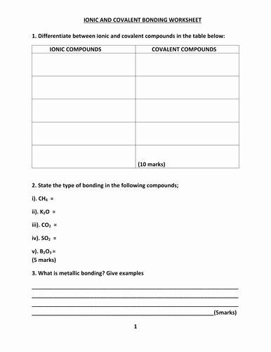 Ionic and Covalent Bonding Worksheet New Ionic and Covalent Bonding Worksheet with Answers by