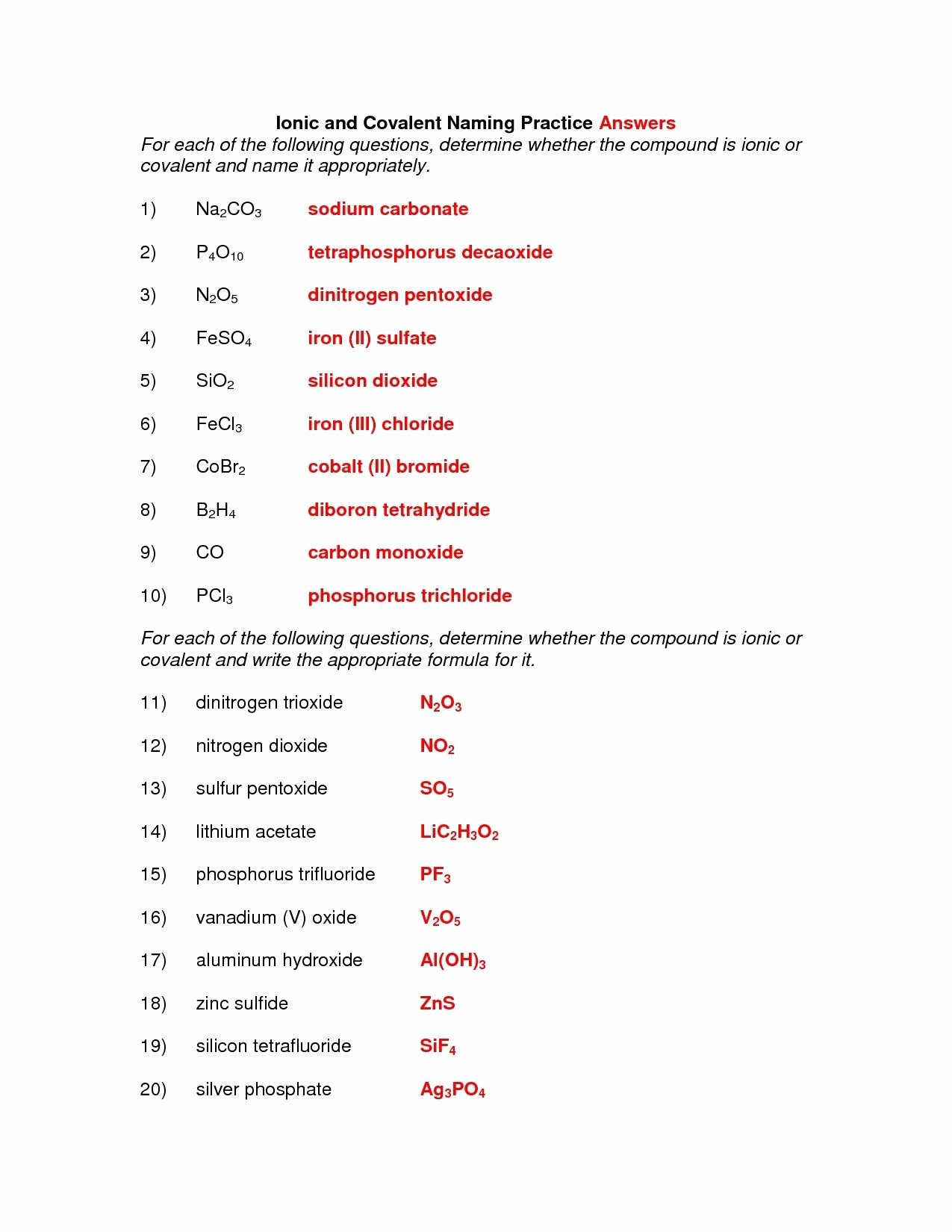 Ionic and Covalent Bonds Worksheet Awesome formulas and Nomenclature Binary Ionic Pounds Worksheet