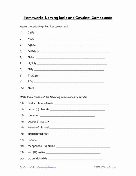 Ionic and Covalent Bonds Worksheet Best Of Homework Naming Ionic and Covalent Pounds Worksheet