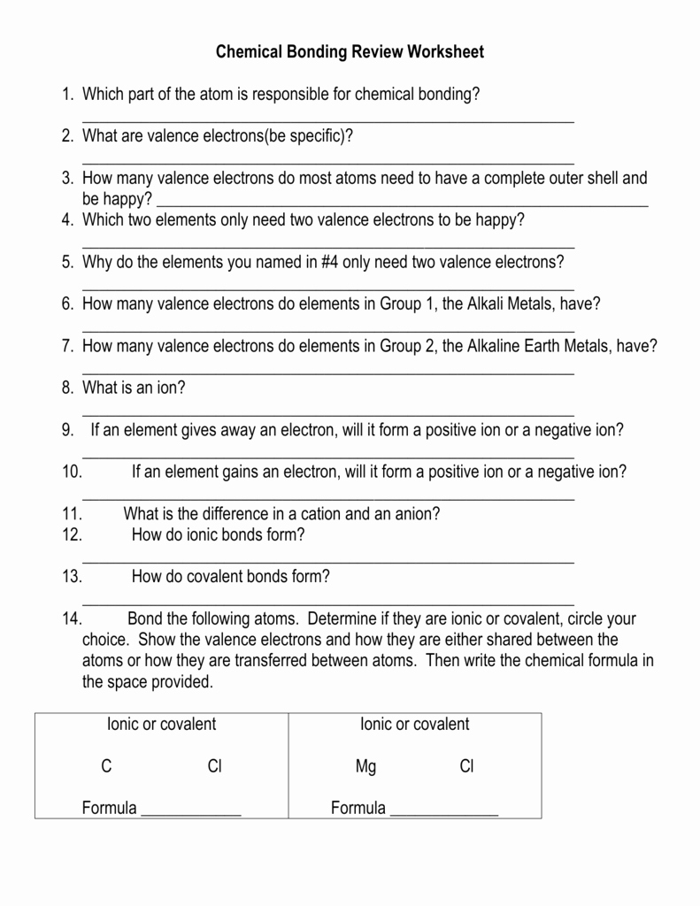50 Ionic Bonding Worksheet Answer Key