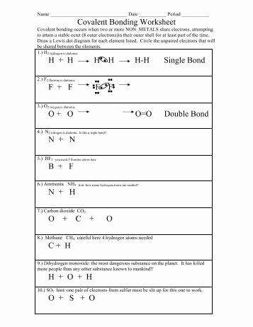 Ionic Bonding Worksheet Answers Beautiful Types Of Bonds and Covalent Bonding Worksheet Colina