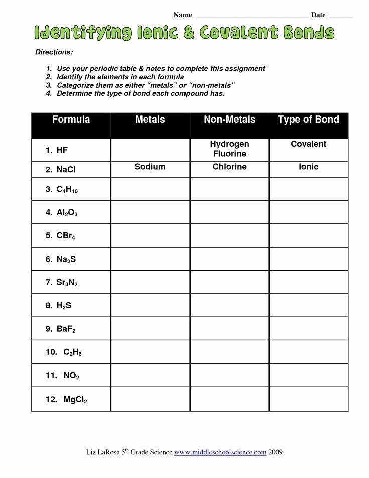 Ionic Bonds Worksheet Answers New Ionic &amp; Covalent Bonds Worksheet Available at S