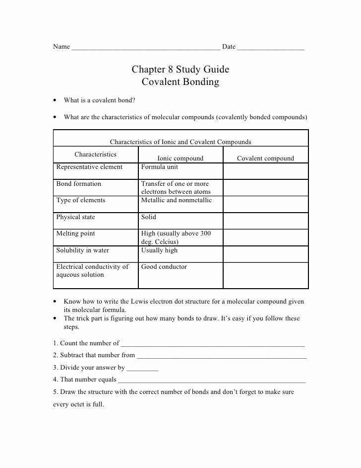 Ionic Bonds Worksheet Answers Unique Chapter 8 Covalent Bonding Worksheet Answers Breadandhearth