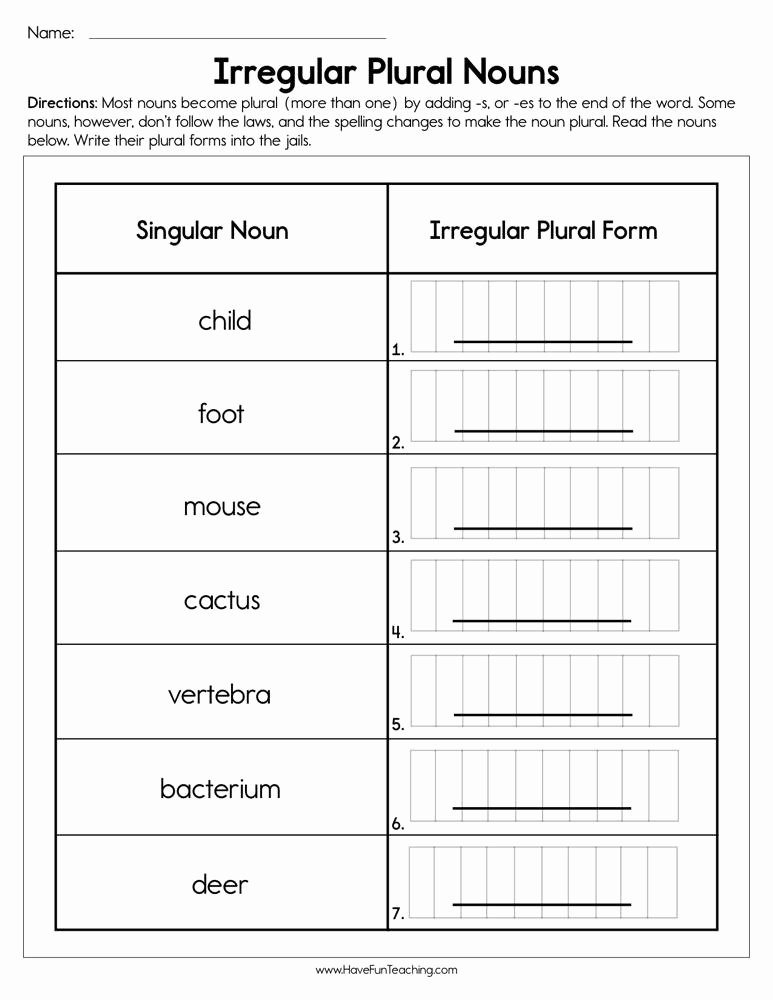 Irregular Plural Nouns Worksheet Inspirational Irregular Plural Nouns Worksheet