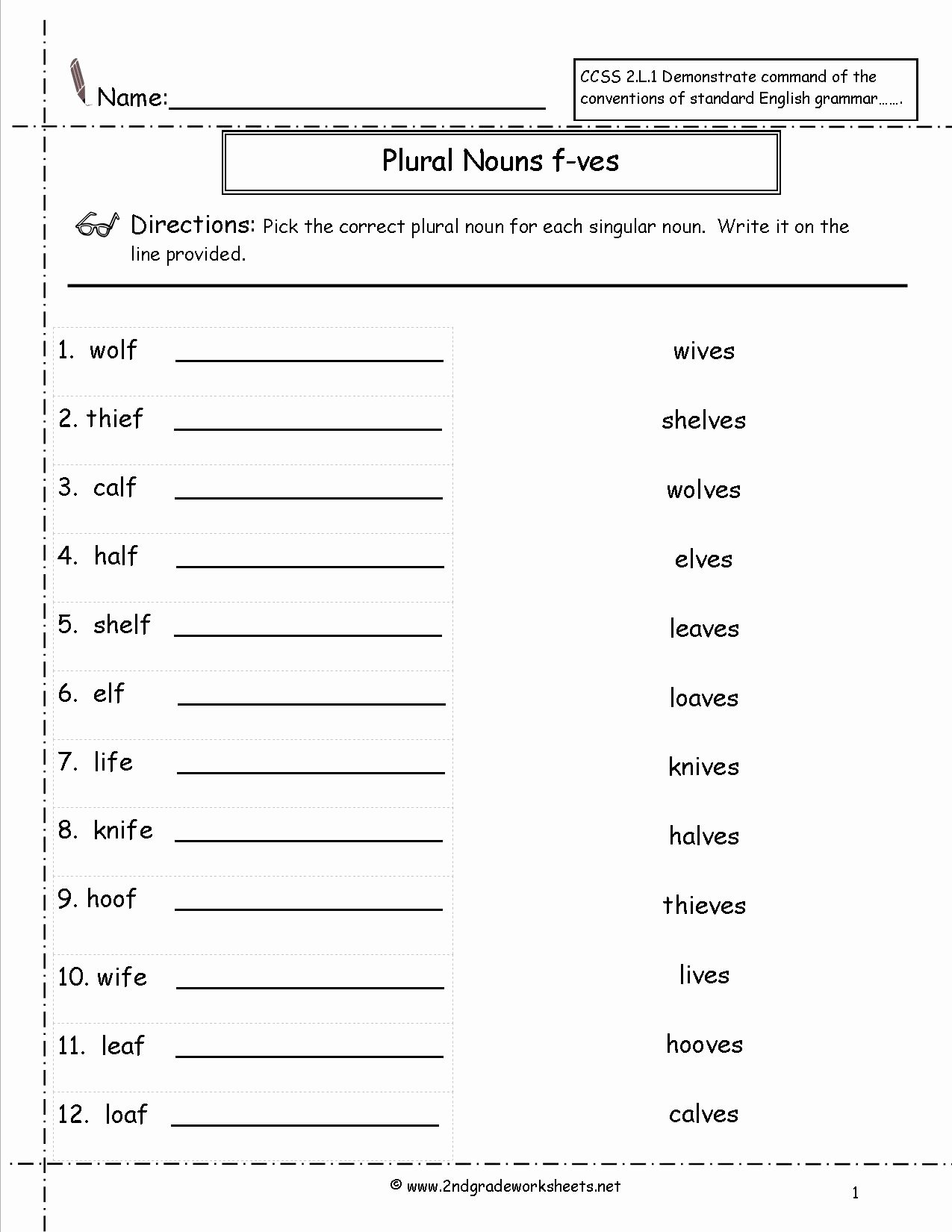 50 Irregular Plural Nouns Worksheet