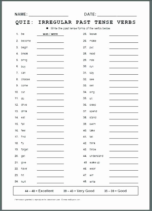 Irregular Verbs Worksheet Pdf Awesome Free Printable Irregular Verb Worksheets – Skgold
