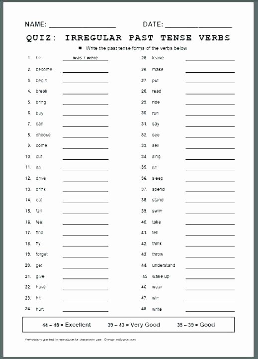 50 Irregular Verbs Worksheet Pdf