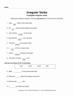 Irregular Verbs Worksheet Pdf Elegant Irregular Verbs