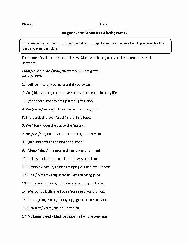 Irregular Verbs Worksheet Pdf Inspirational Verbs Worksheets