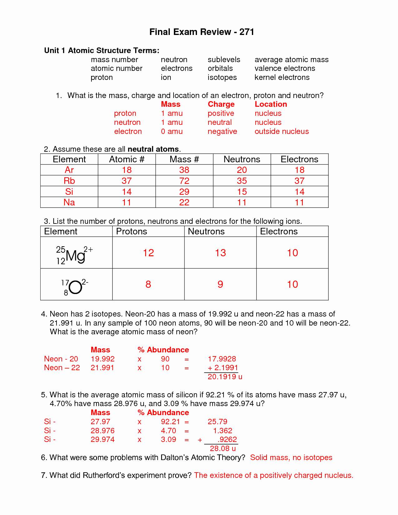 50 Isotope Practice Worksheet Answer Key