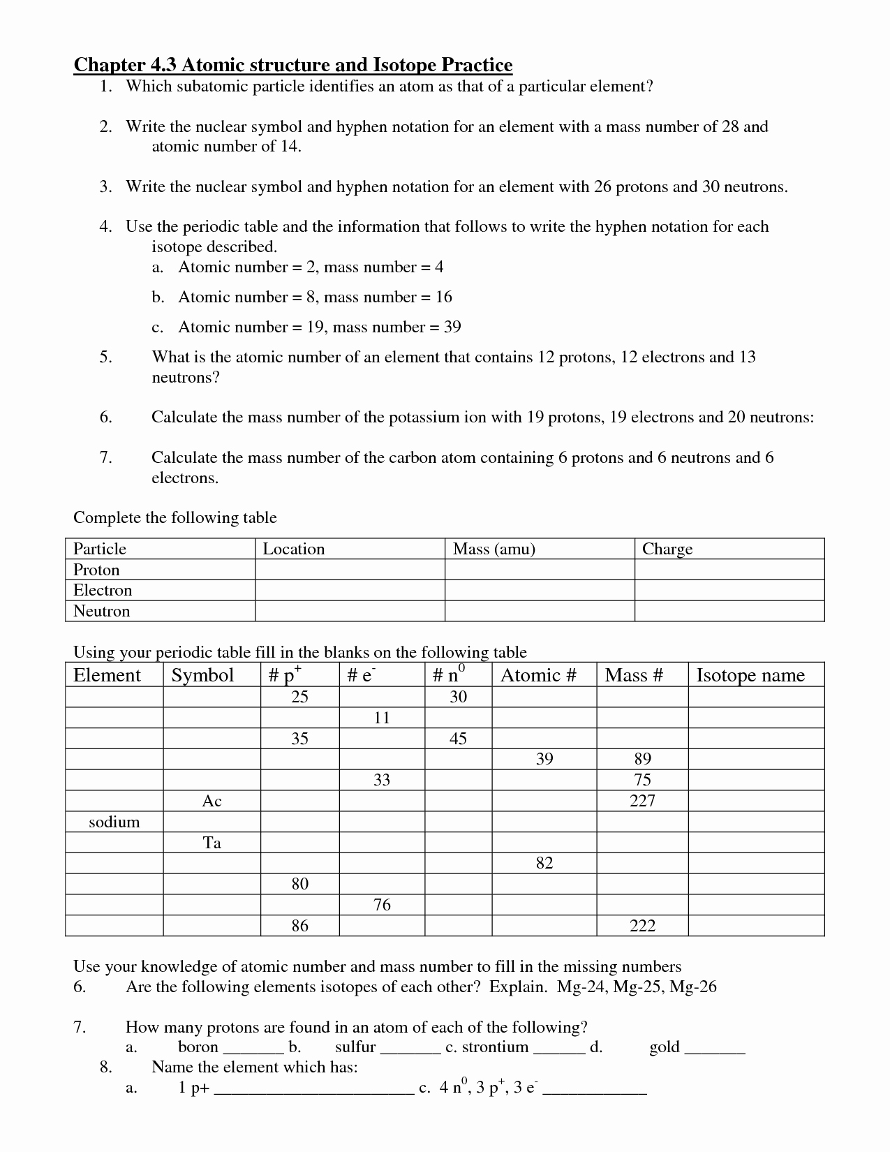 Isotope Practice Worksheet Answer Key New 13 Best Of atomic Structure Practice Worksheet