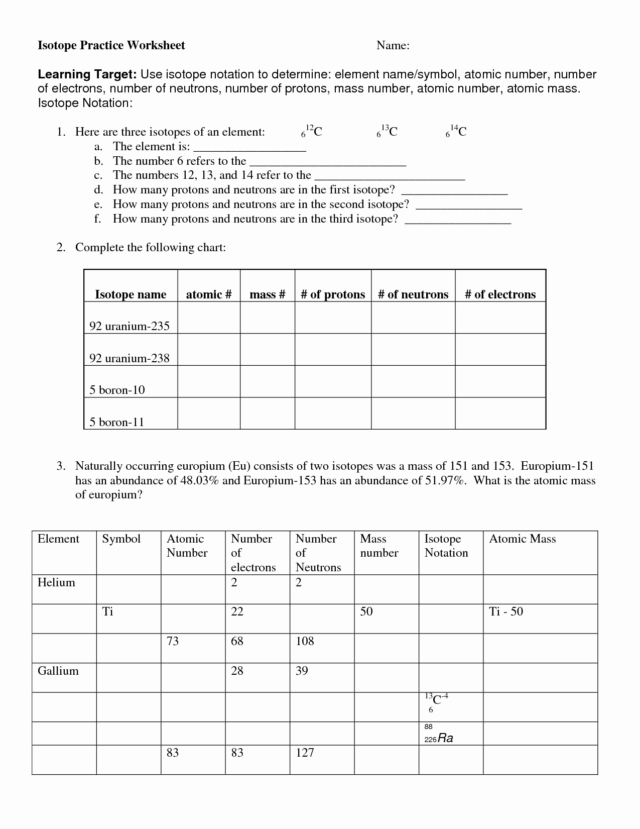 50 Isotope Practice Worksheet Answers